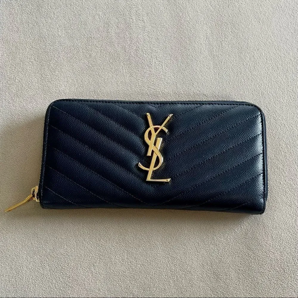 YSL Navy Monogram Matelassé Leather Zip-Around Continental Wallet - Picture 3 of 8